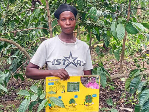Coffee farmer Alice holds her calendar