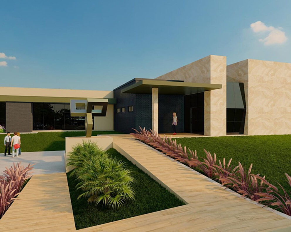 An architectural rendering of the mill's office